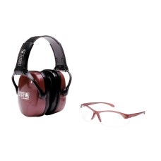 Howard Leight Shooting Combo Kit Earmuff, Dusty Rose, Ultra Light, NRR 25 Muffs, Anti-fog Clear Glasses R-01727