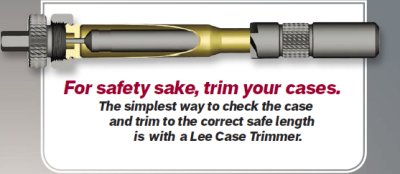 Lee Precision Case Lenght Gage and Shellholder in use with Lee Precision Cutter and Lock stud